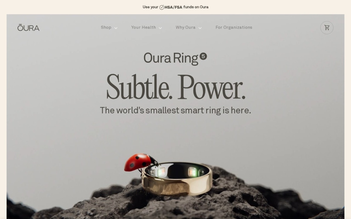 ouraring.com homepage, captured 9 September 2026.